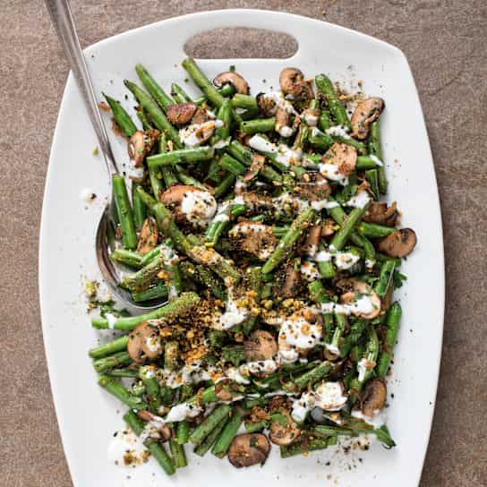 Sautéed Green Beans with Mushroom and Dukkah