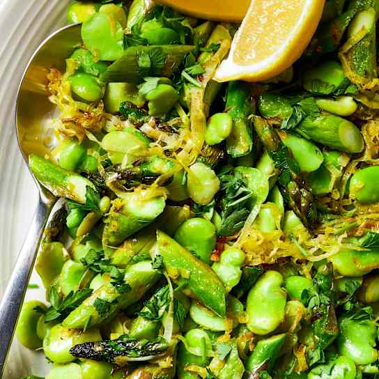 Sautéed Fava Beans, Asparagus, and Leek