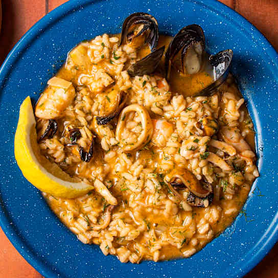 Seafood Risotto with Shrimp, Mussels, and Squid