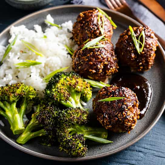 Sesame-Glazed Meatballs and Broccoli