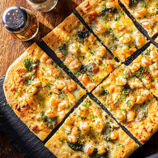 Shrimp Scampi and Spinach Pizza