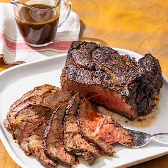 Slow-Roasted Beef with Red Wine Pan Juices (For a Cheap Roast)