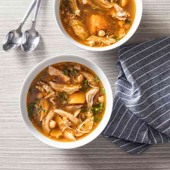 Instant Pot Spiced Chicken Soup with Squash and Chickpeas