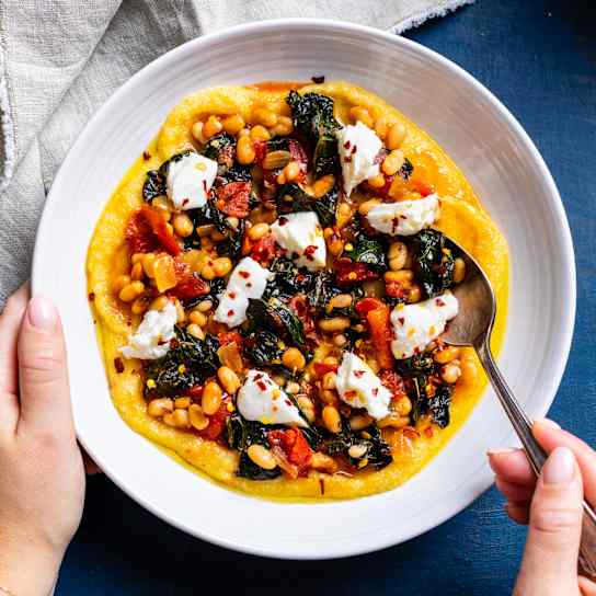 Spicy Polenta with White Beans and Kale