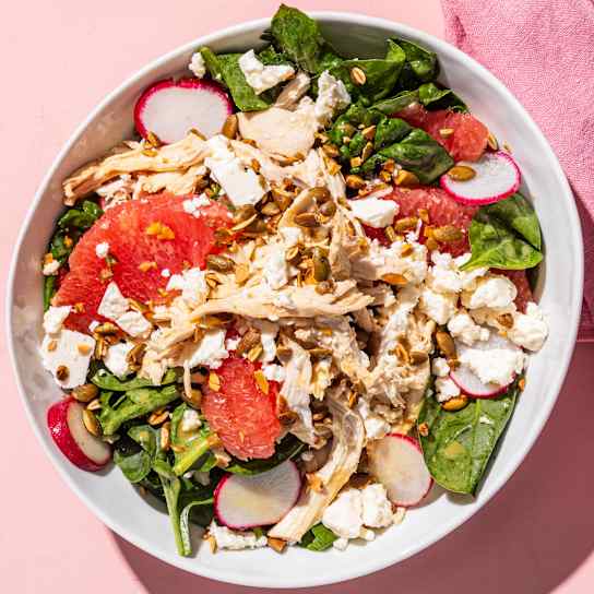 Spinach Salad with Chicken, Radishes, and Grapefruit