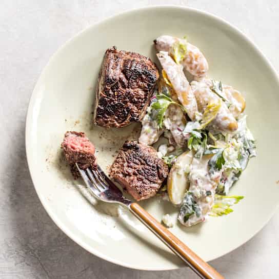 Steak Tips and Horseradish Potato Salad