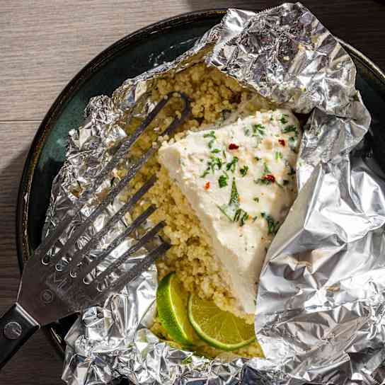 Halibut and Creamy Coconut Couscous Packets