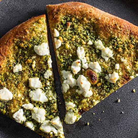 Thin-Crust Whole-Wheat Pizza with Pesto and Goat Cheese