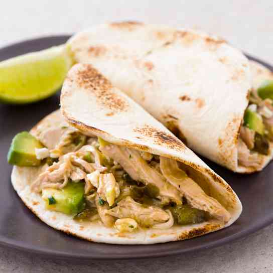Slow-Cooker Tomatillo Chicken Soft Tacos