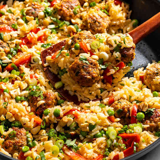 One-Pan Turkey Meatballs with Coconut Rice