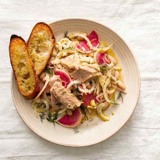 Warm White Beans with Tuna, Fennel, and Radishes