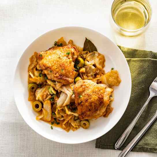 Braised Chicken with Cabbage and Green Olives
