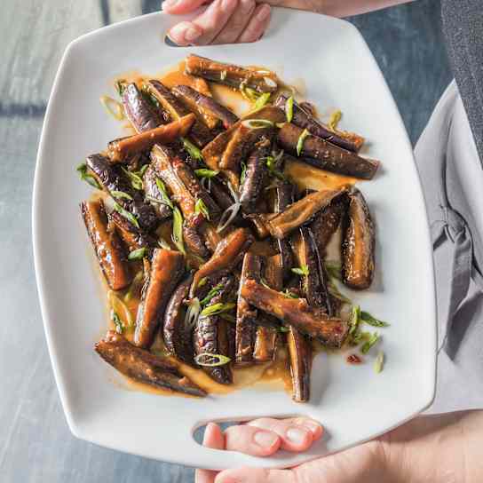 Braised Eggplant with Soy, Garlic, and Ginger