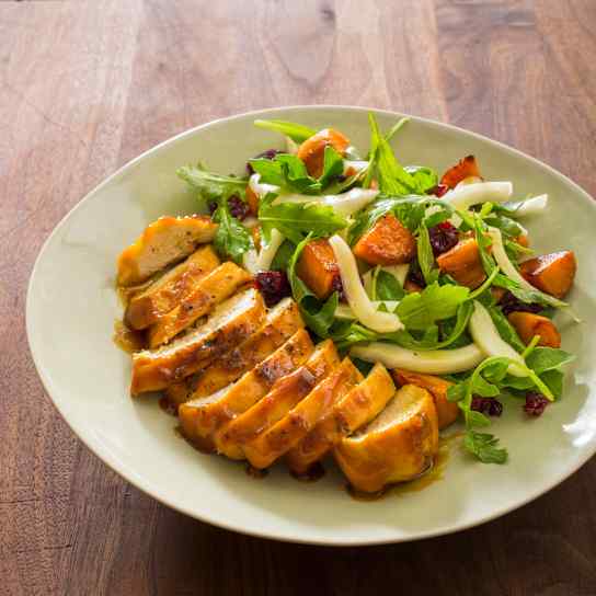 Sheet-Pan Honey Mustard–Glazed Chicken with Roasted Sweet Potato Salad