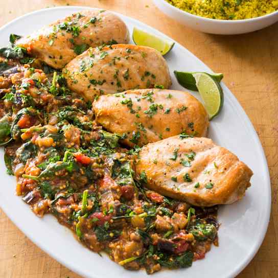 One-Pot Mediterranean Baked Chicken and Bulgur