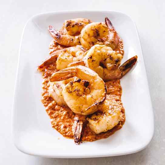 Cast Iron Pan-Seared Shrimp with Romesco Sauce