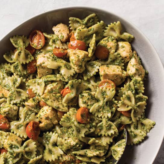 Farfalle with Chicken, Tomatoes, and Kale Pesto