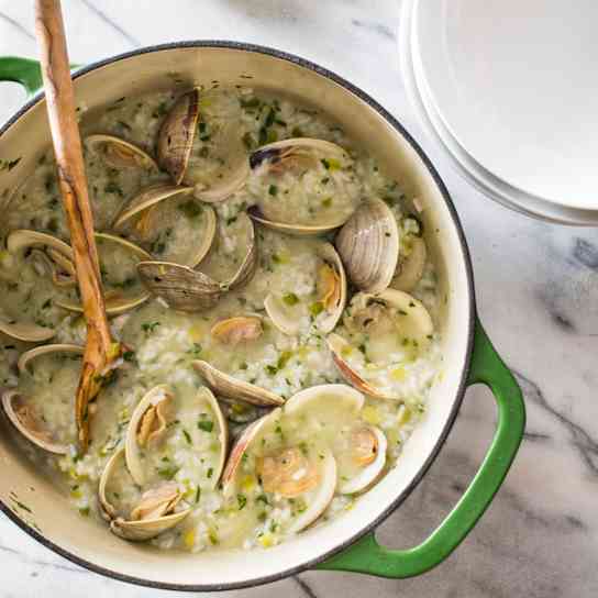 Spanish-Style Brothy Rice with Clams and Salsa Verde