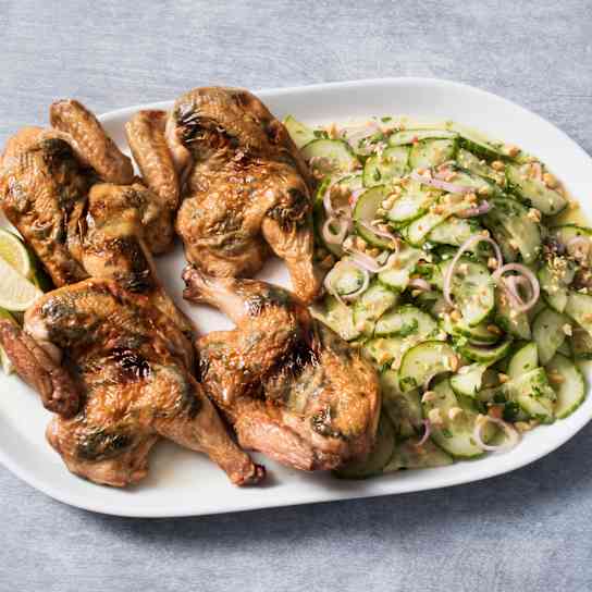 Air-Fryer Thai Cornish Game Hens with Cucumber Salad