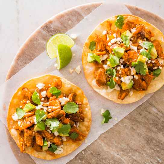 Spicy Mexican Shredded Pork Tostadas (Tinga) With Homemade Chorizo
