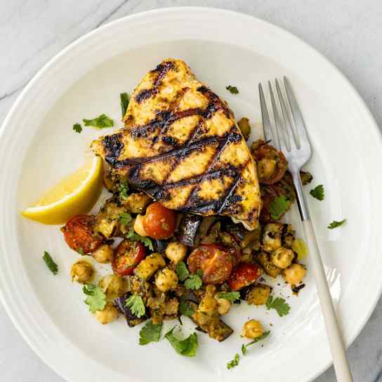Grilled Swordfish with Eggplant Salad