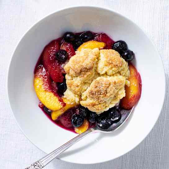 Blueberry-Peach Cobbler with Lemon-Cornmeal Biscuit Topping