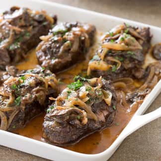 Baked Steak with Onions and Mushrooms