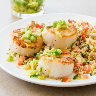 Seared Scallops with Pickled Peppers and Couscous