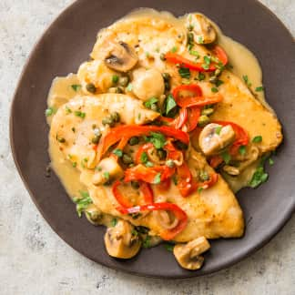 Chicken Scaloppini with Peppers and Mushrooms for Two