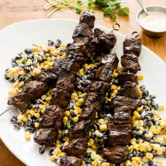 Smoky Beef Skewers with Corn and Black Bean Salad