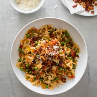 Farfalle with Crispy Prosciutto and Peas