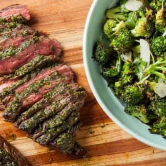 Seared Flank Steak with Charred Broccoli Chimichurri