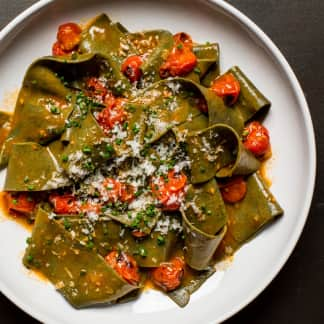 Nori Pappardelle with Blistered Cherry Tomatoes