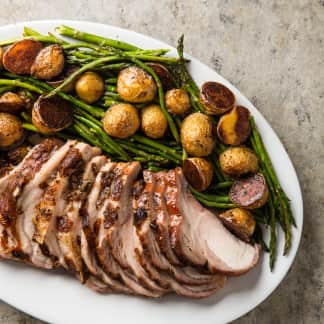 Rack of Pork with Potatoes and Asparagus