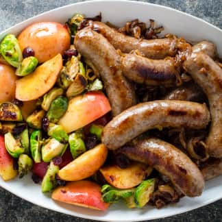 Skillet Bratwurst with Apples and Brussels Sprouts