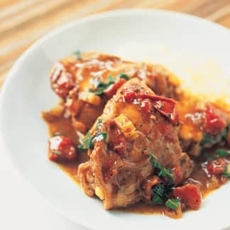 Braised Chicken with Swiss Chard, Tomatoes, and Balsamic Vinegar