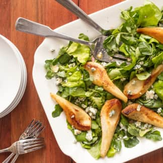 Green Salad with Roasted Pears and Blue Cheese