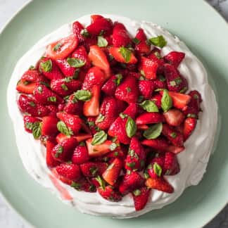 Strawberry, Lime, and Basil Pavlova with Whipped Cream
