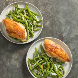 Skillet-Roasted Chicken Breasts with Garlicky Green Beans for Two