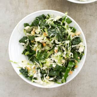 Brussels Sprout and Kale Slaw with Herbs and Peanuts