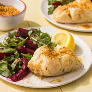 Instant Pot Cod with Warm Beet and Arugula Salad