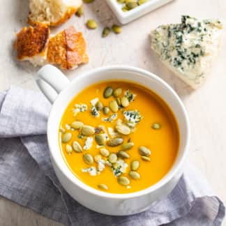 Butternut Squash Soup with Blue Cheese and Pepitas for Two