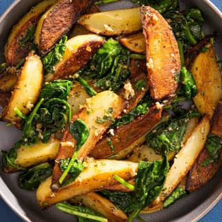 Greek-Style Garlic-Lemon Potatoes with Spinach and Anchovies