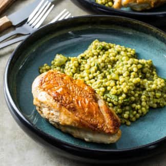 Roasted Chicken Breasts with Green Pearl Couscous