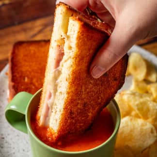 Grilled Ham and Cheese Sandwiches with Spicy Tomato Soup