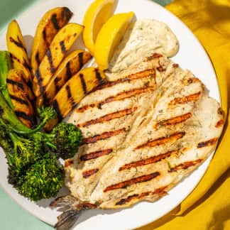 Grilled Trout with Potatoes and Broccolini