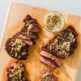 Pan-Seared Flank Steak with Sage-Shallot Compound Butter