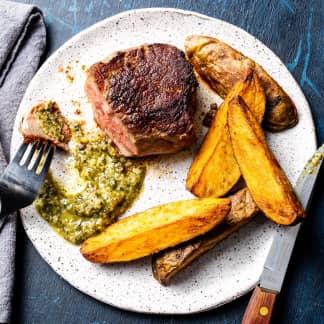 Pan-Seared Strip Steak with Crispy Potatoes