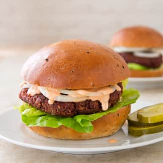 Pinto Bean, Beet, and Bulgur Burgers