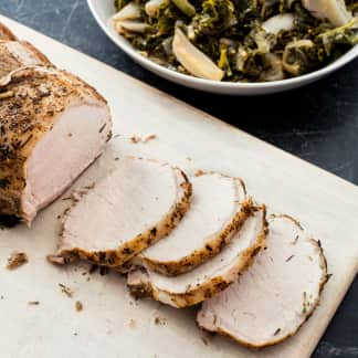 One-Pot Pork Loin en Cocotte with Kale, Shallots, and Mustard